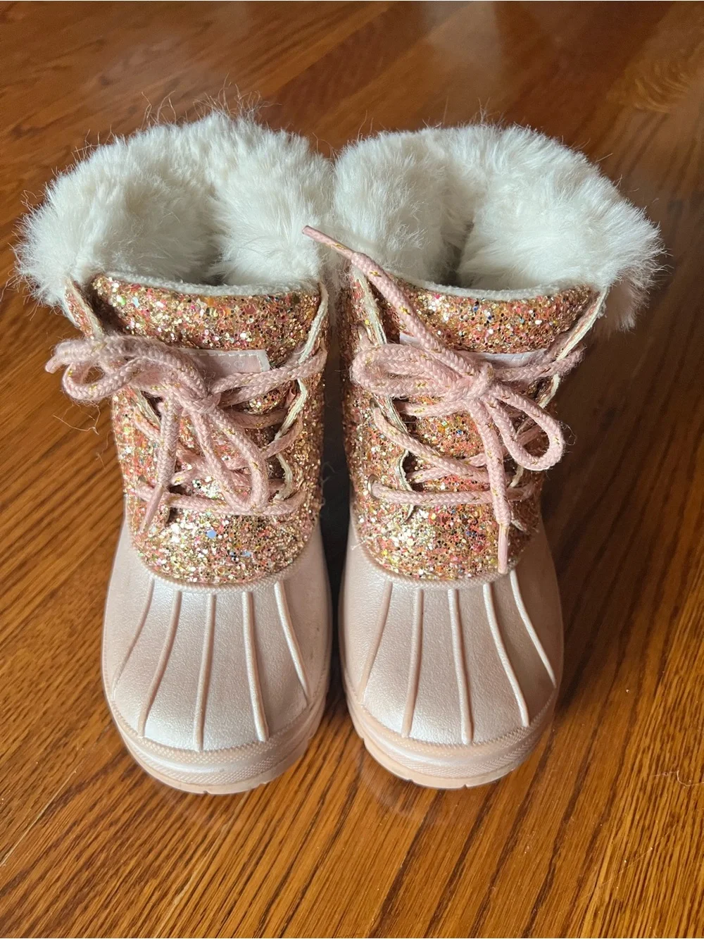 London Fog Girls Pink Glitter Faux-Fur Winter Boots